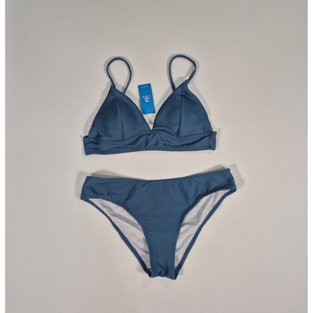Cupshe Ribbed Triangle Bikini Set Blue New with Tags Size Medium